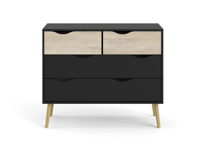 Delta Kommode 4 Skuffer - Eikelook/Matt Sort