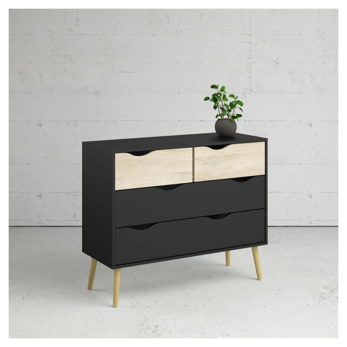 Delta Kommode 4 Skuffer - Eikelook/Matt Sort - Bilde 2