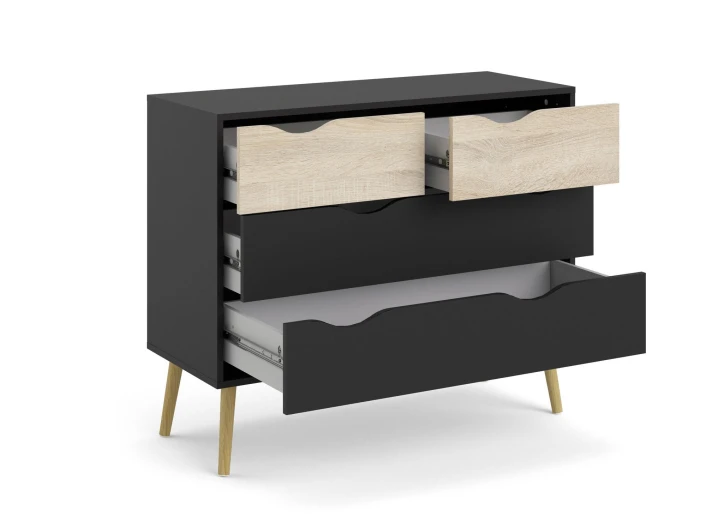 Delta Kommode 4 Skuffer - Eikelook/Matt Sort - Bilde 3