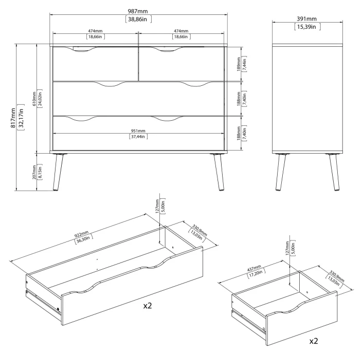 Delta Kommode 4 Skuffer - Eikelook/Matt Sort - Bilde 7