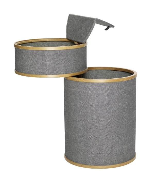 Hübsch Vasketøjskurv Ø38m - Bambus/Grå Stof 3 Hübsch Vasketøjskurv Ø38m - Bambus/Grå Stof - Bilde 3