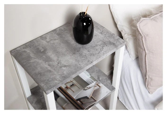 Rise Sengebord - Betong-look/Hvite Metallben - Bilde 8