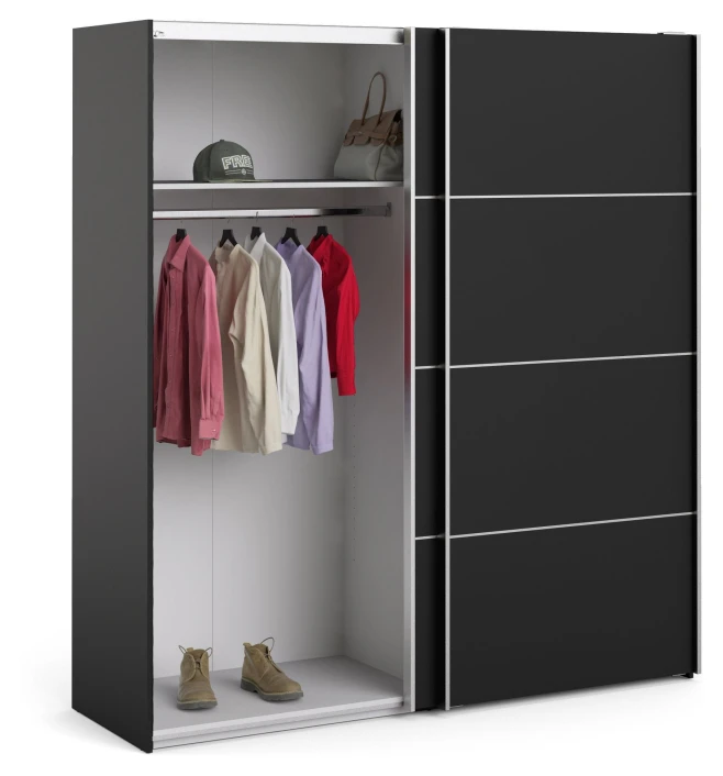 Verona Garderobeskap M. Skyvedører - Matt Sort, D182 - Bilde 2