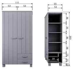WOOOD Dennis Garderobeskap 202x111x55 - Concrete Grå -UNOLIVING Butikk woood dennis garderobeskab 202x111x55 concrete graa EE03646 8 9d50